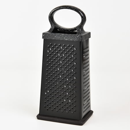 SharpChef 9" 4-Sided Cheese Grater with Handle, Stainless Steel, Rust Proof & Dishwasher Safe - Enamel coating Black