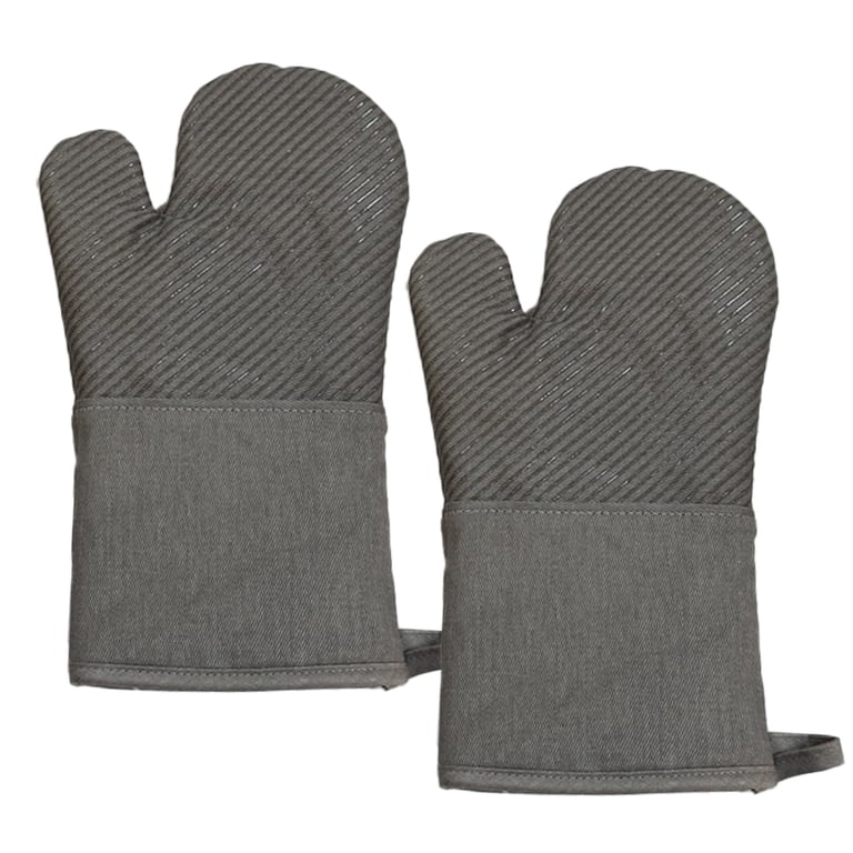 Extra Long Silicone Oven Mitts Set With Pot Holders - Heat Resistant, Non-Slip Grip For Baking And Cooking (Gray)