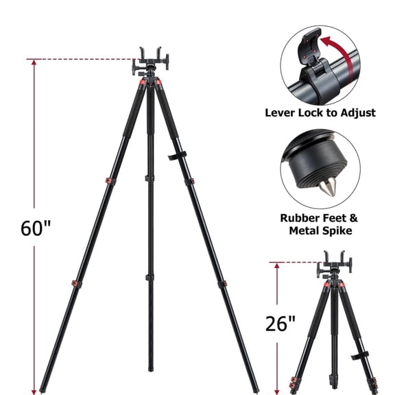 SharpOptics 26-60“ Hunting Tripod Rest Clamping Tripod Rest with Sturdy Aluminum Frame, Hands-Free Operation for Outdoors