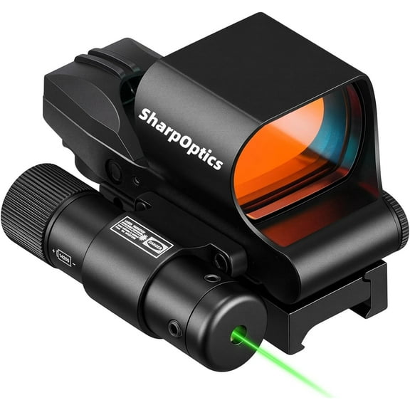 SharpOptics 28×40mm Large Lens Scope Red Dot ,4 Reticle Optics and Pressure Pad Switch for 21mm Rail,Green
