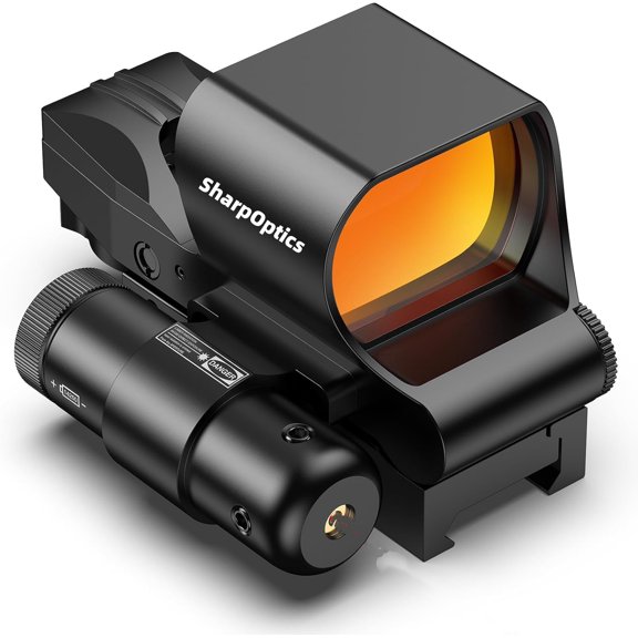 SharpOptics 28×40mm Large Lens Scope Red Dot ,4 Reticle Optics and Pressure Pad Switch for 21mm Rail,Red