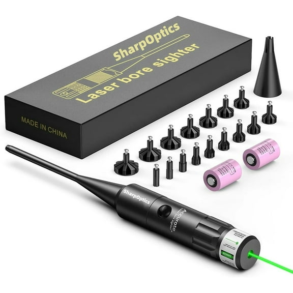SharpOptics BoreSight Kit with Button Switch and Adapters for .17 to 12GA,Green