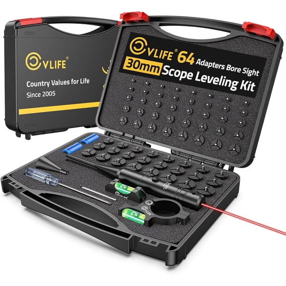 SharpOptics Green/Red Bore Sight with 34mm Scope Leveling Kit with 64 Adapters Fits .17 to 12GA