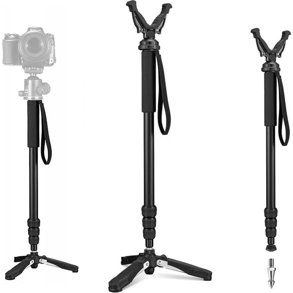 SharpOptics Shooting Hunting Tripod 22.8-70 inch Tripod with Rotatable Removable Rubber Yoke Adjustable Shooting Pole for Shooting, Hunting, Outdoors
