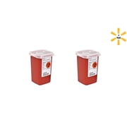 SharpSafety Sharps Container 6-1/4 H X 4-1/2 W X 4-1/4 D Inch 1 Quart Red Base / Translucent Lid Vertical Entry 2 Hinged Snap On Lid, 2 Pack - 8900SA