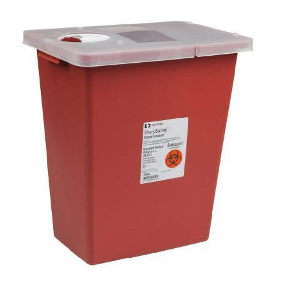 SharpSafety Sharps Container, 8 Gallon, Nestable Waste Can Style, Vertical Entry, Hinged/Locking Lid, 10 Count