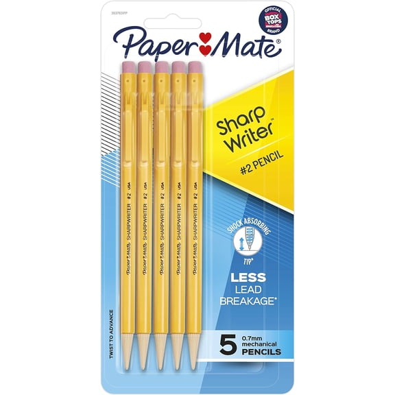 SharpWriter Mechanical Pencils, 0.7 mm, Yellow Barrel, Pack Of 5 Pencils