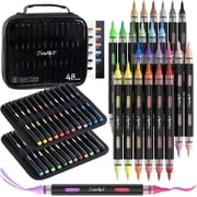 JusArt Acrylic Paint Markers, 48 Colors Brush Tip Acrylic Marker Set, 24 Dual-Tip Water-Based No-Bleed Markers with Automatic Ink Control for Wood, Rock, Fabric, Canvas, Glass, Metal,DIY Crafts