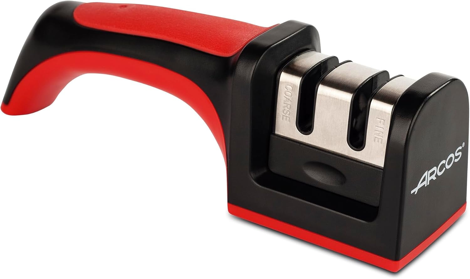 Sharpeners Manual Knife Sharpener tool. Made of + TPE. Carbide and Ceramic s. Keep Your Knives Razor Sharp. Black and Red Color