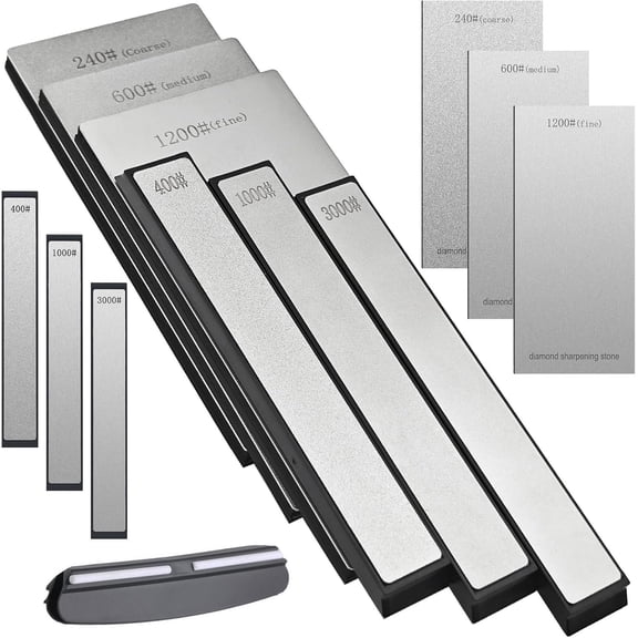 Sharpening Stone Set, Whetstone Sharpener Kit with Angle Guide & Non-Slip Bases - 3 Large Plate (240/600/1200 Grit) & 3 Portable Stones (400/1000/3000 Grit) Honing Stone