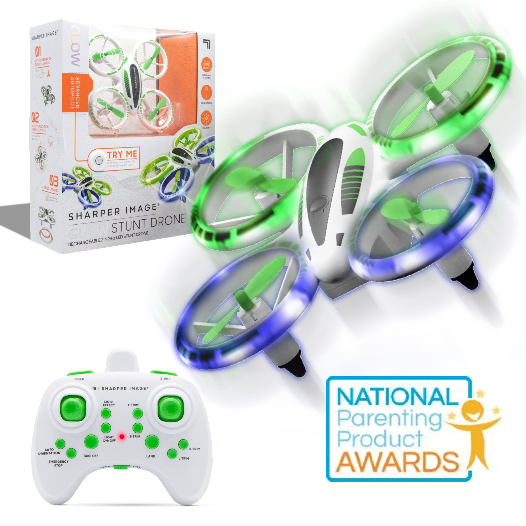 Sharper Image® RC Glow Up Stunt Drone, LED Lights, Remote Control Flying Toy, 8.8x3.5 inches