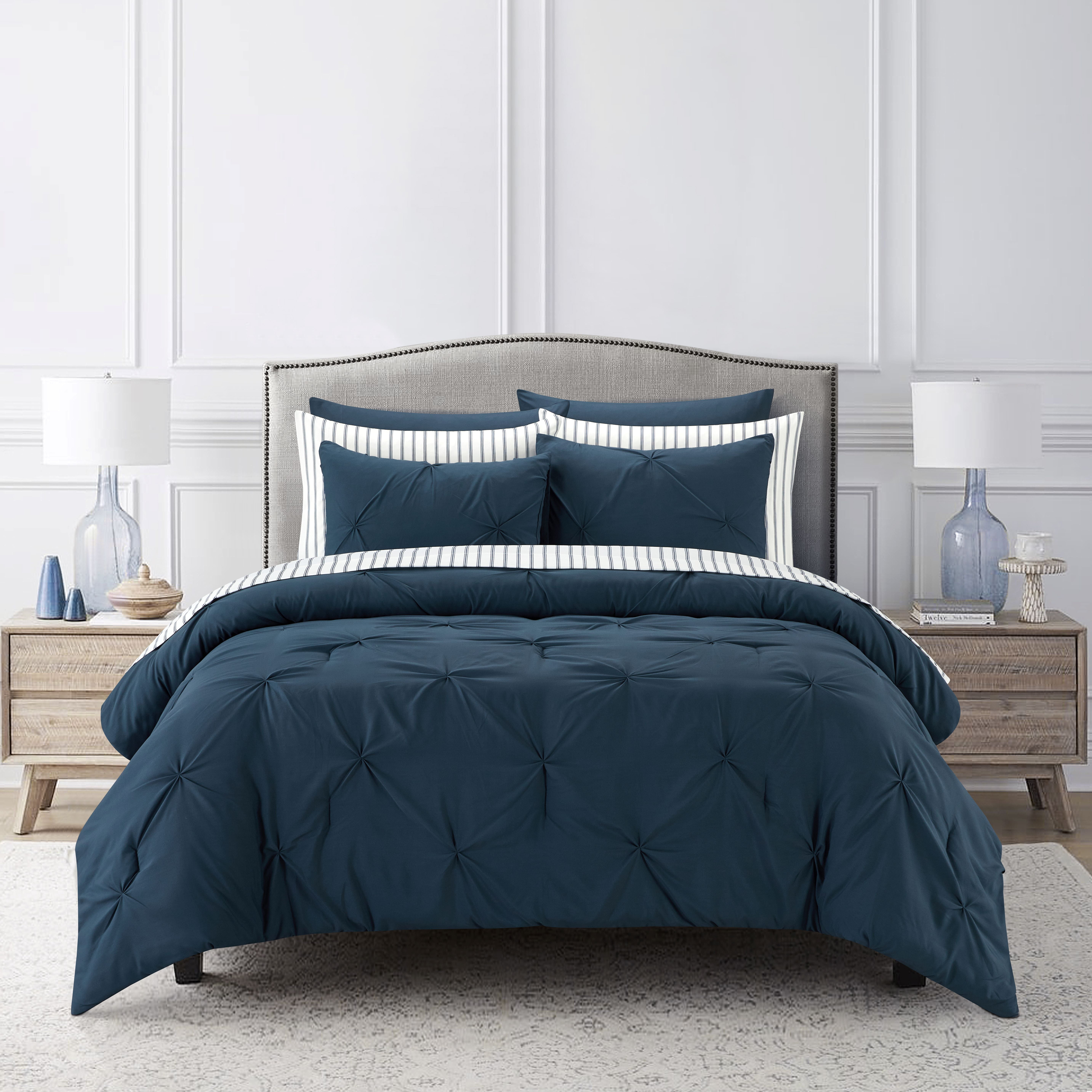 Sharper Image 9-Piece Navy Down Alternative Pintuck Bed-in-a-Bag