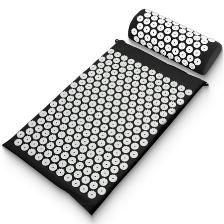 Sharper Image - Acupressure Mat & Pillow with Travel Bag - Black