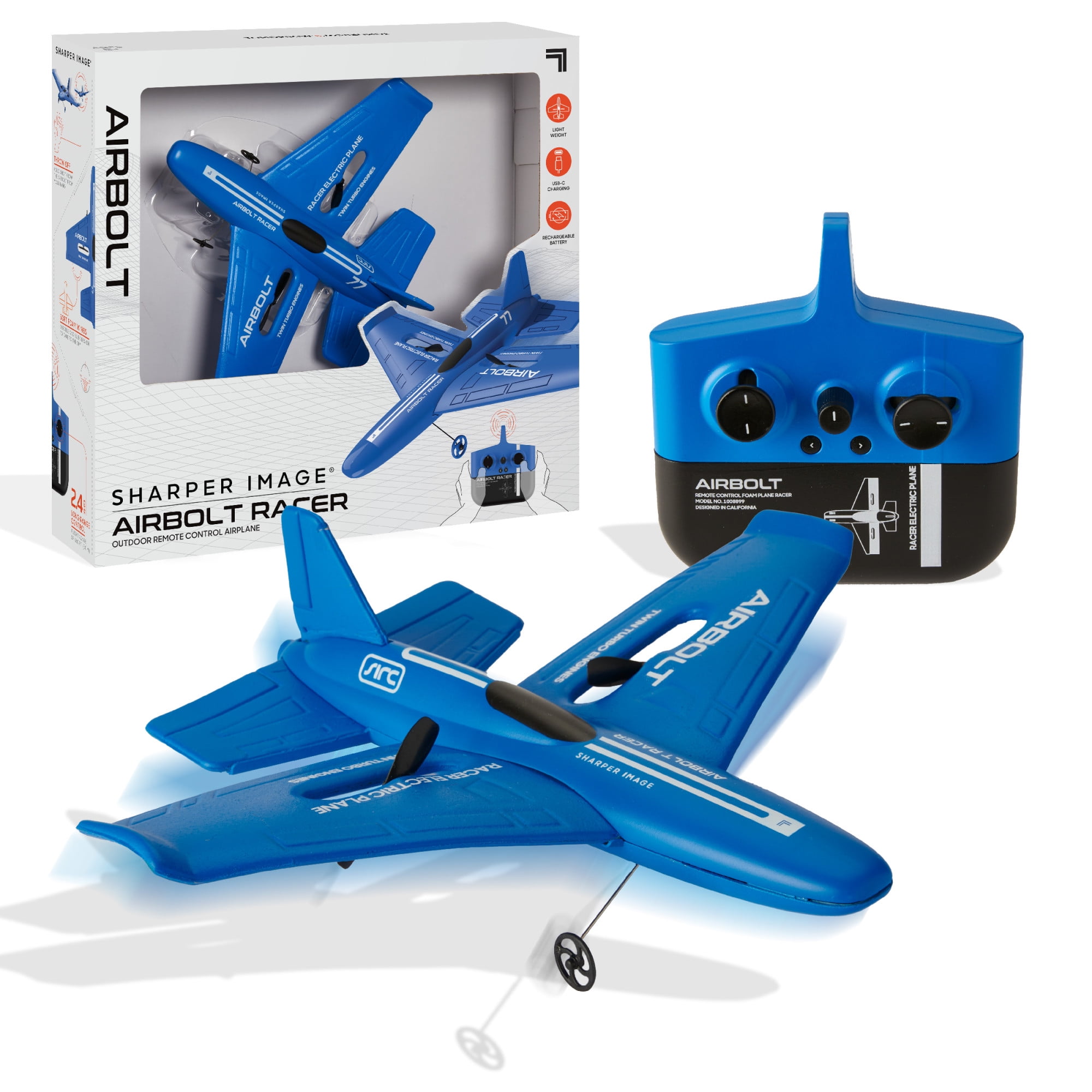 Sharper Image Airbolt Racer RC Airplane With 2.4 GHz Remote USB C Charging and Replacement Propellers Walmart