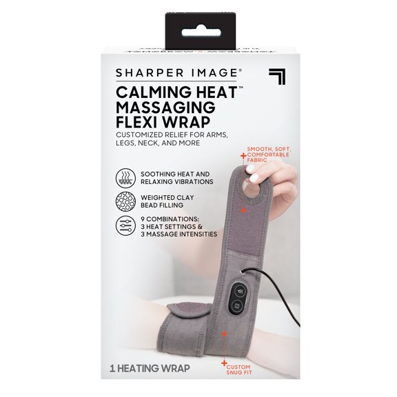 Sharper Image Calming Heat Massaging Flexi Wrap, Soothing Heat and Vibrations, Gray