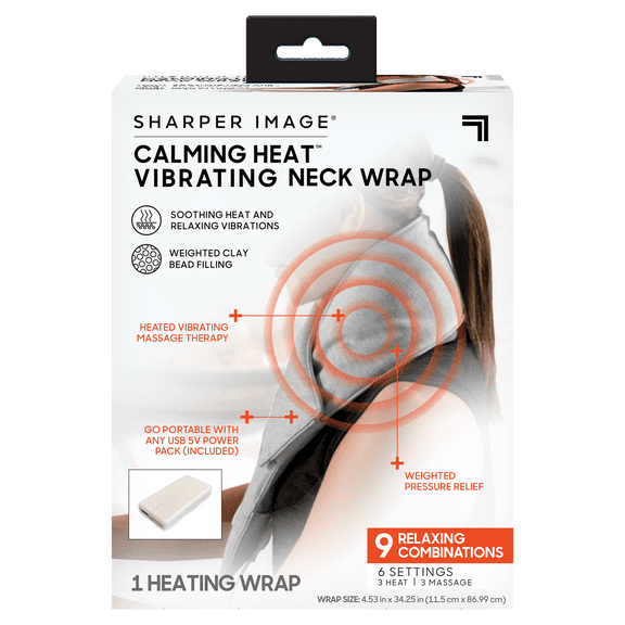 Sharper Image Calming Heat Massaging Neck Wrap, Relaxing Vibrations, Gray