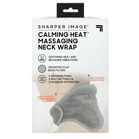Sharper Image Calming Heat Massaging Neck Wrap, Relaxing Vibrations, Gray