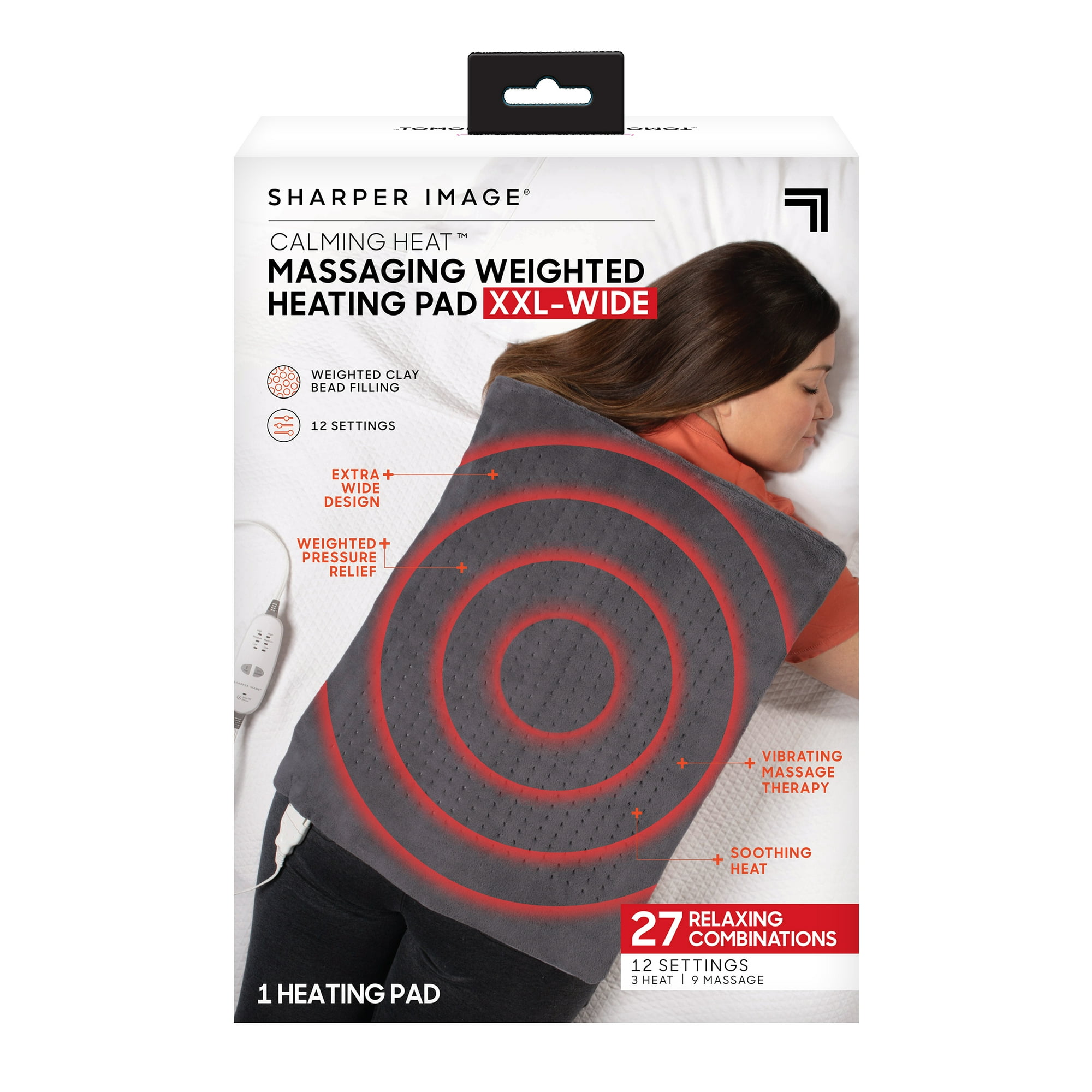 Sharper Image Calming Heat Massaging Weighted Heating Pad, Soothing Heating,  XXL-Wide, Gray - Walmart.com