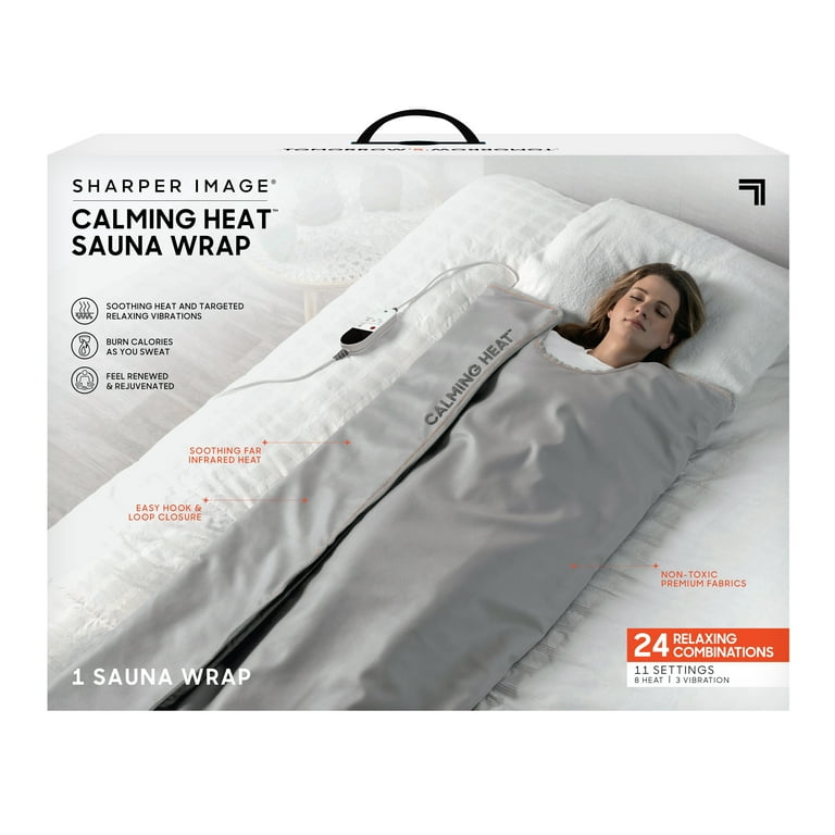 Sharper Image Calming Heat Sauna Wrap 8 Heat Levels 3 Massaging Vibrations Gray