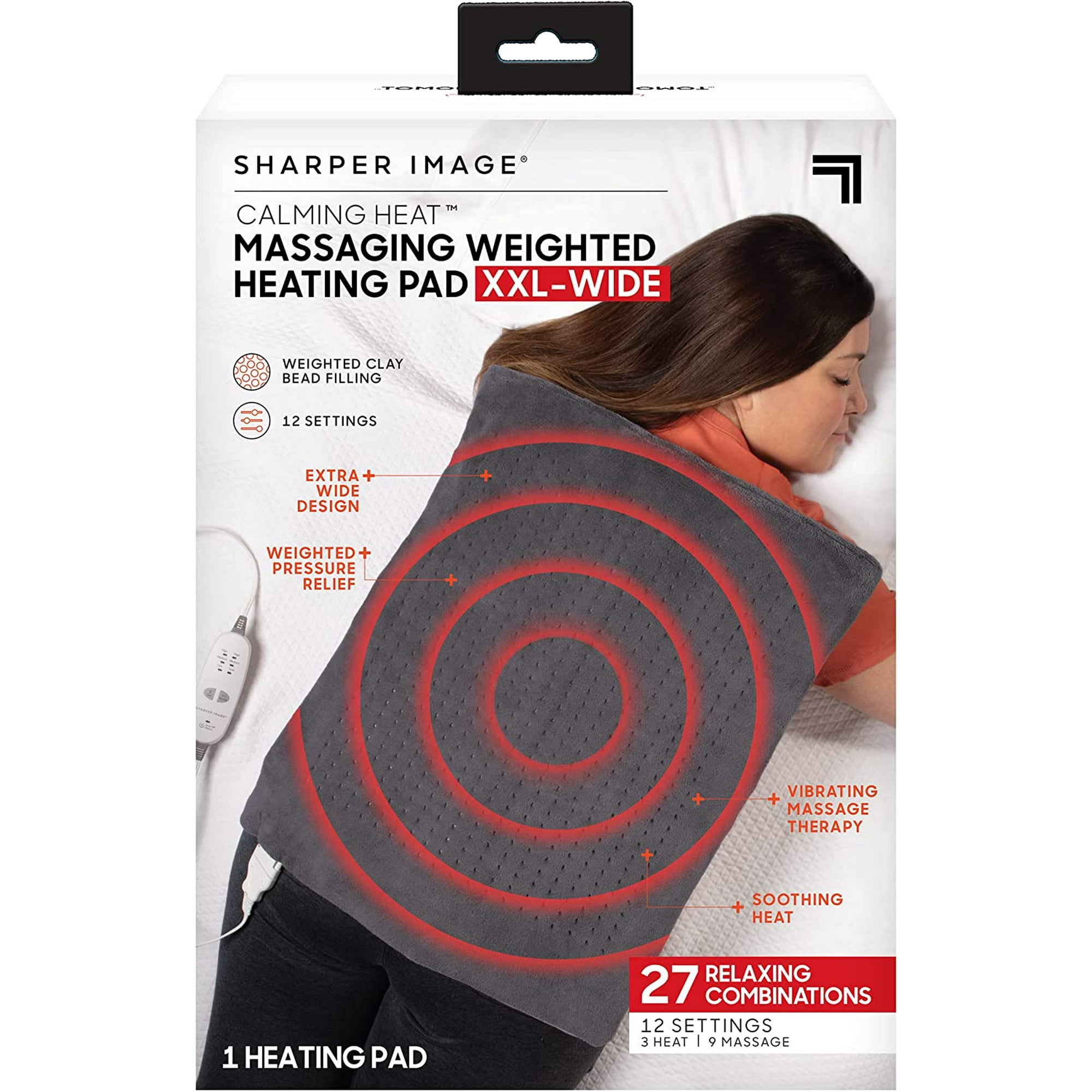 Sharper Image Calming Massaging Weighted Heating Pad XXL-Wide, Grey -  Walmart.com