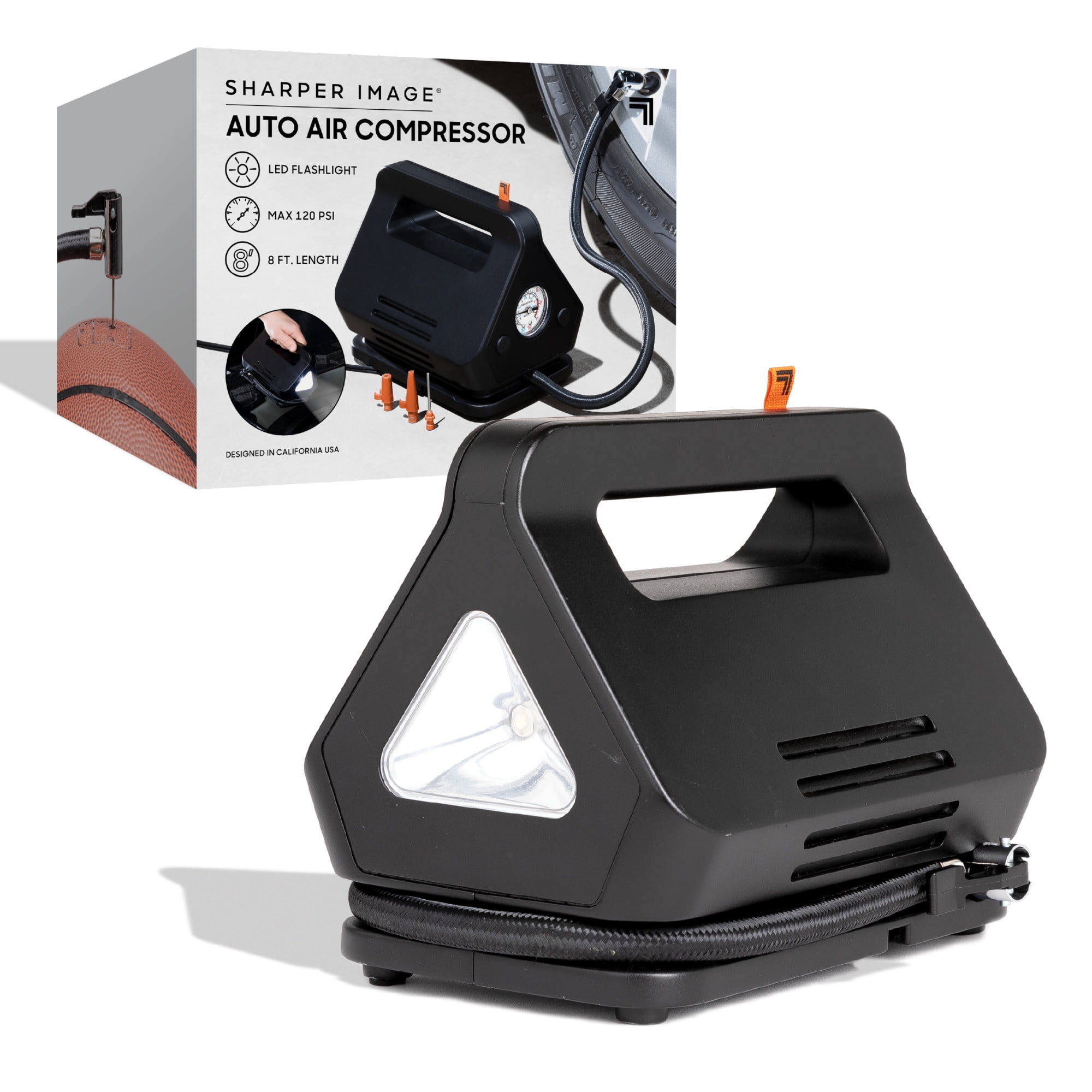 Sharper Image Auto Air Compressor Tire Pump, DC 12V, Max 120 PSI, 8 ft