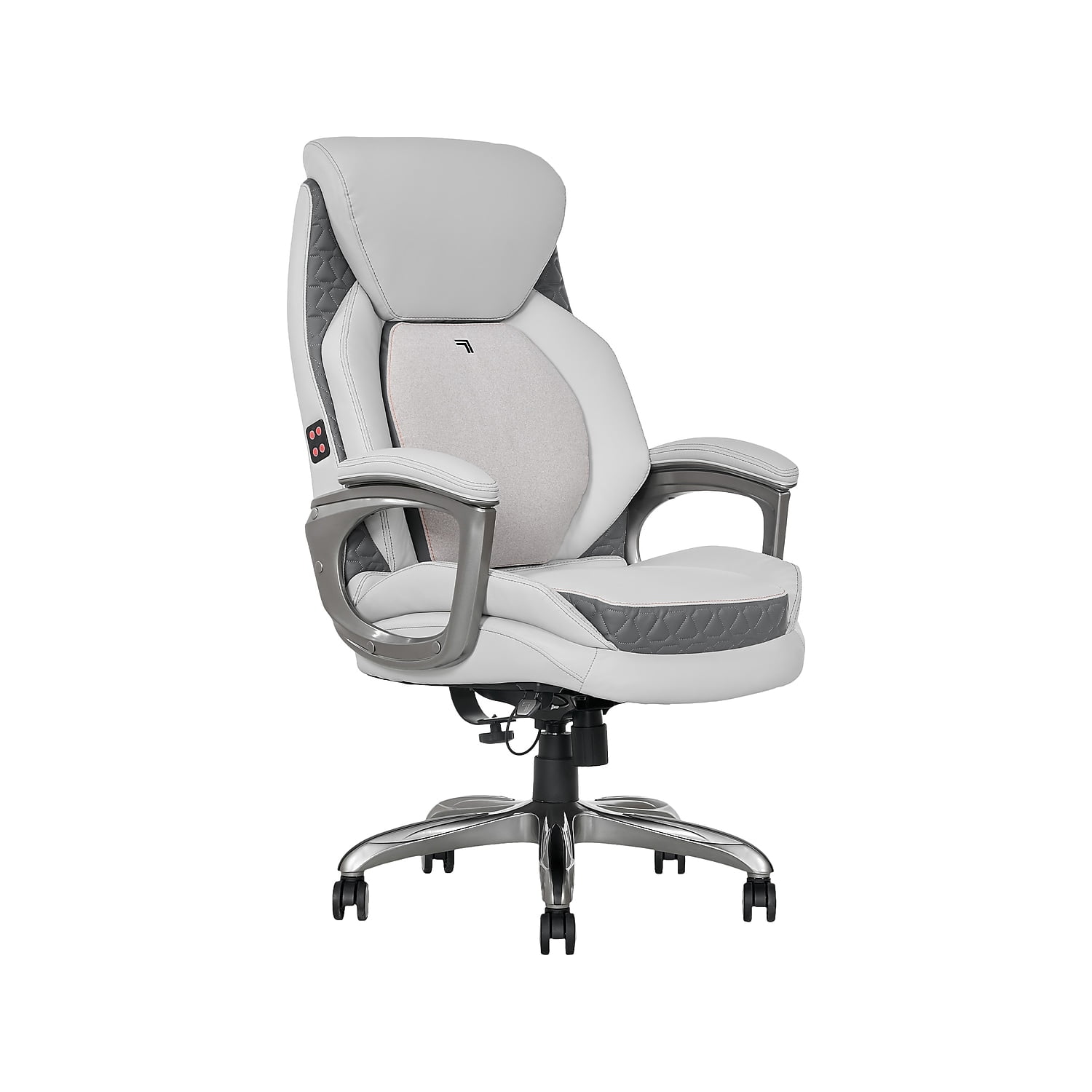 Sharper Image Ergonomic Bonded Leather Swivel Executive Massage Chair White/Gray (60098-WHT)