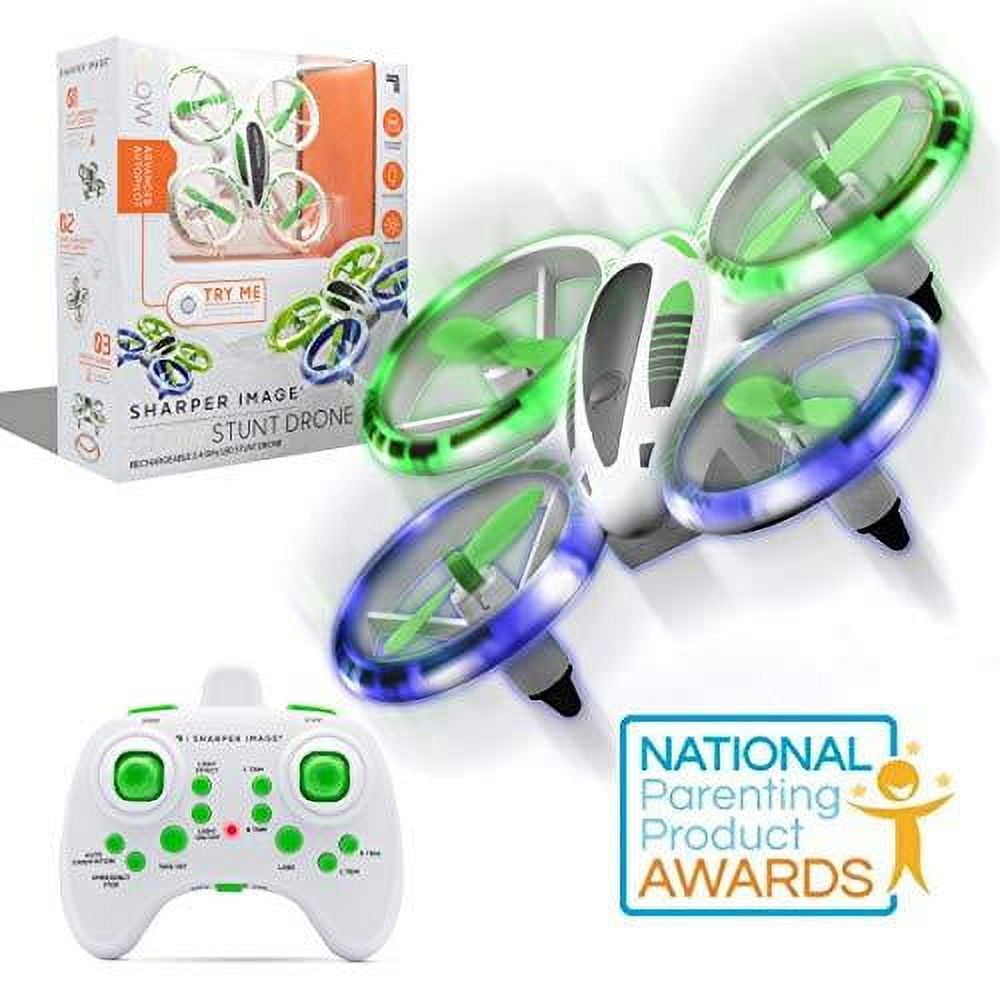 Sharper Image Glow Stunt Drone Rechargeable 2.4 GHz LED Stunt Drone White/Green