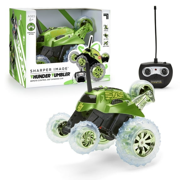 Sharper Image® Toy RC Thunder Tumbler Remote Control 360 Spinning Car with Racing Flips and Tricks with 5th Wheel, 49 MHz, 2-Pieces, Green, Age 6+