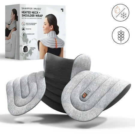 Sharper Image - Heated Neck and Shoulder Aromatherapy Wrap, Lavender Scented Hot/Cold - Gray
