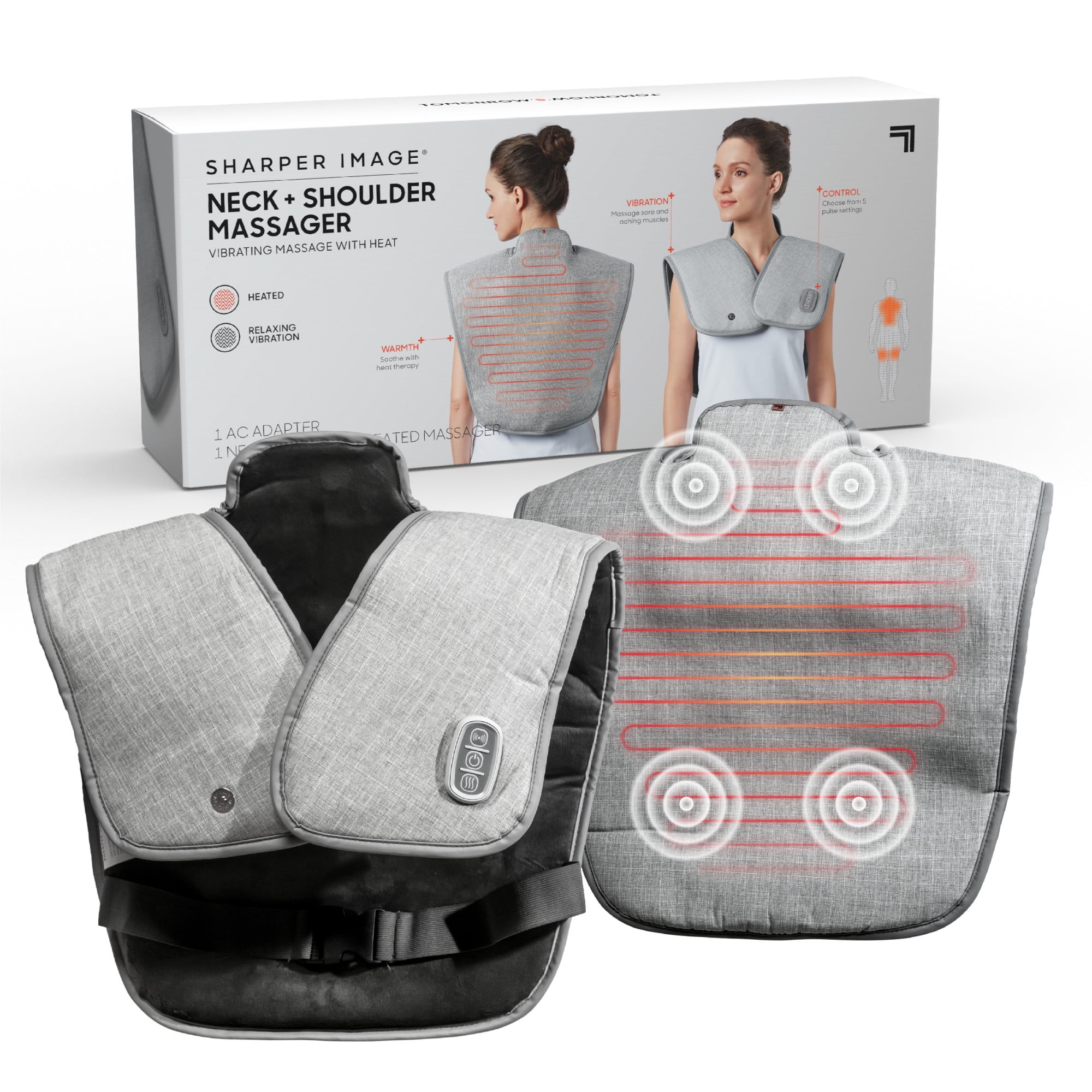  Sharper Image Heated Neck and Shoulder Massager for Pain Relief  Adjustable Heat Level Wrap & Vibrating Massage Spa Therapy Home Remedy  Solutions : Health & Household