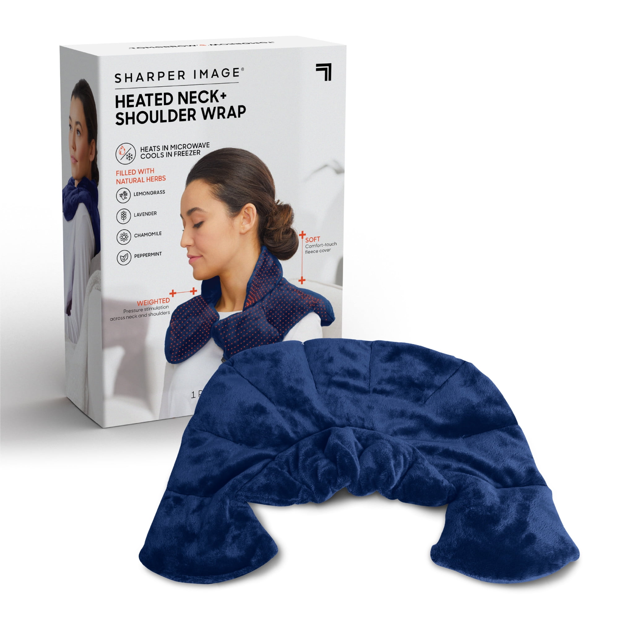Sharper Image Hot & Cold Herbal Aromatherapy Neck & Shoulder Plush Wrap Pad for Soothing Muscle Pain and Tension Relief Therapy, 100% Natural Lavender & Herb Spa Blend, Use in Microwave or Freezer