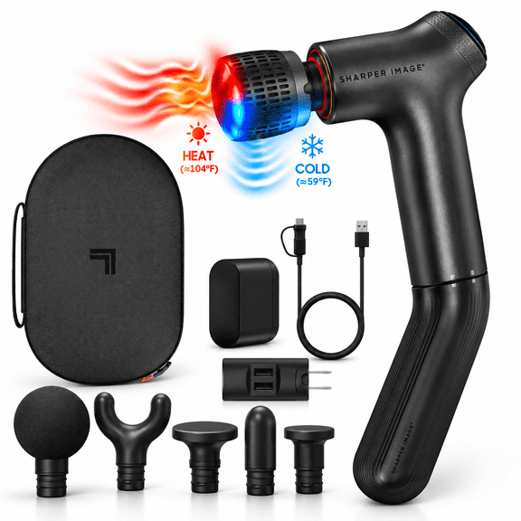 Sharper Image Hot + Cold Reach Power Percussion Massager with Charger and Cable