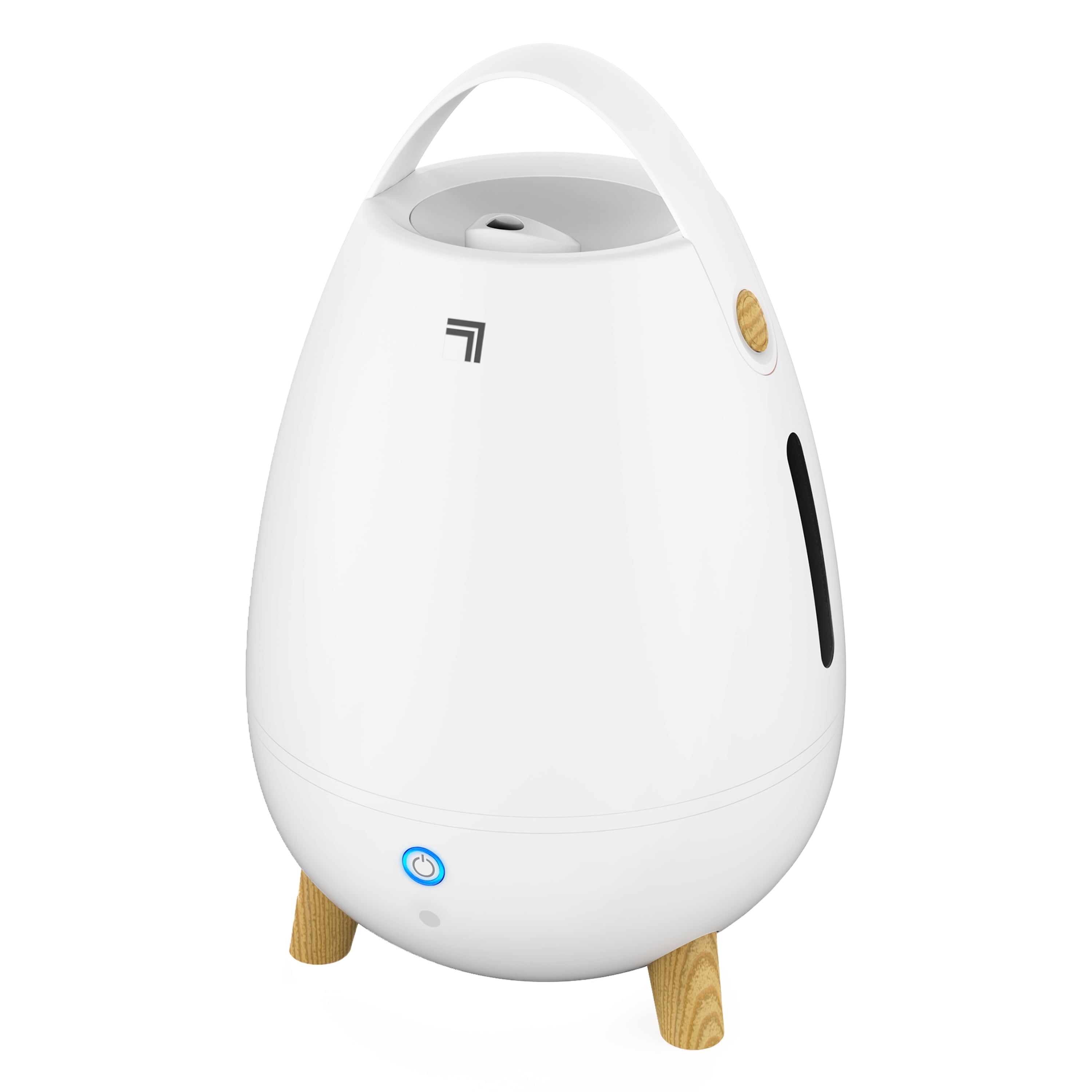 White Ultrasonic Humidifier with Wood Grain Accents and Auto Shutoff