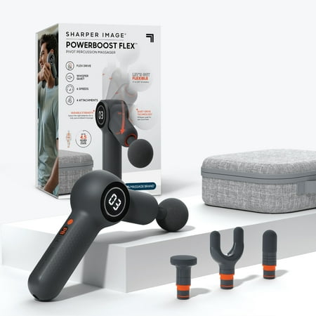 Sharper Image® Powerboost Flex™ Pivot Percussion Massager, includes 6 speeds and 4 Different Attachments