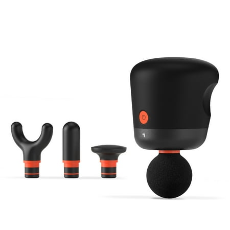 Sharper Image® Powerboost® Palm Portable Percussion Massager with Includes 4 Attachments, Whisper Quiet Operation, Variable Strength Full Body Recovery, Rechargeable, 6-pieces, Black
