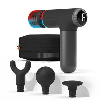 Sharper Image® Powerboost® Pro+ Compact Hot & Cold Percussion Massager with Dual-Temperature Hot + Cold Massage Node, 6 Speed Settings, 4 Unique Attachments, Portable Design with Carrying Case