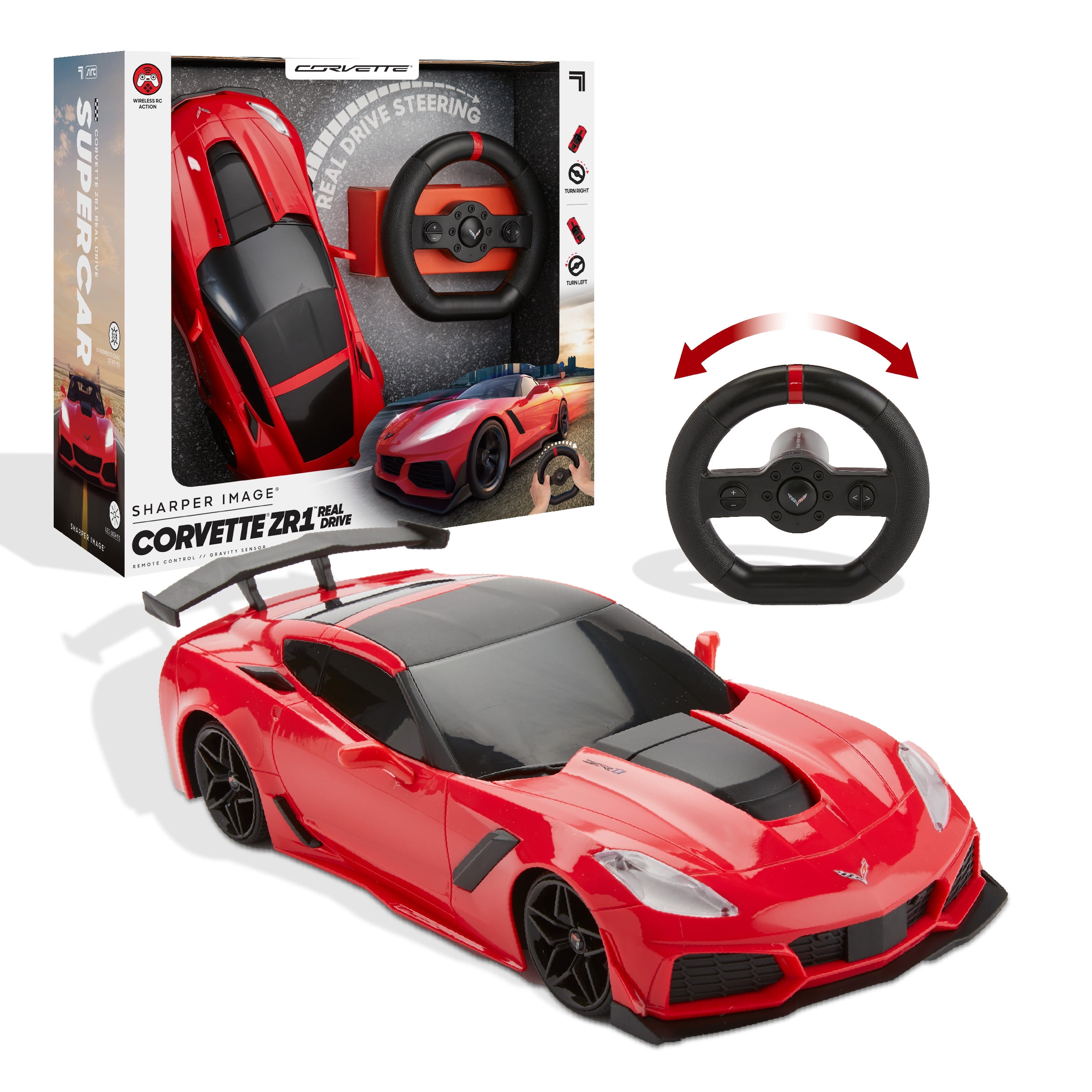 Sharper Image RC Chevrolet Corvette ZR1, 2.4 GHZ Remote Control Sports Car with Gravity Sensor Steering, 1:16 Scale Model with LED Lights