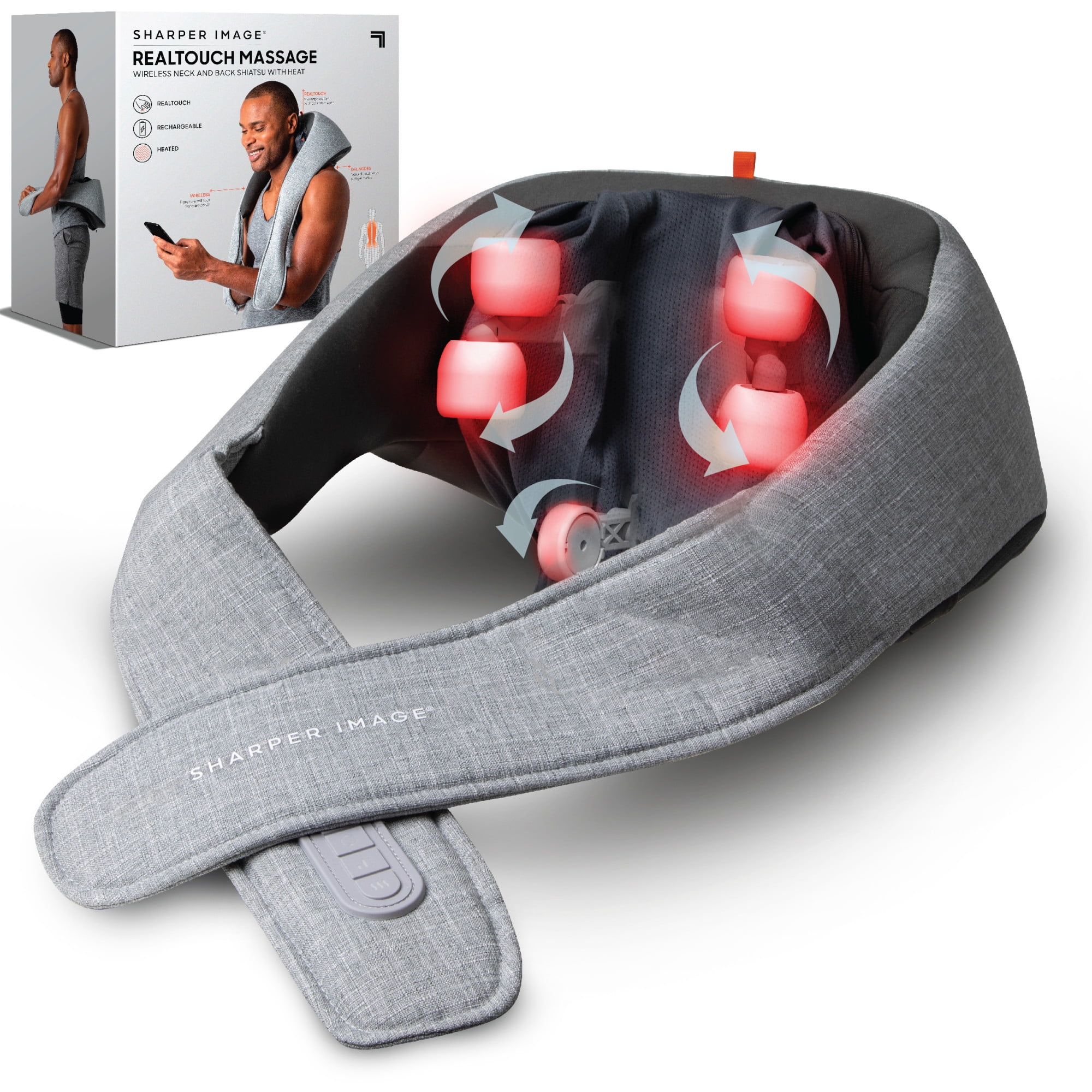 Sharper Image® Realtouch Shiatsu Massager, Warming Heat Soothes Sore Muscles, Nodes Feel Like