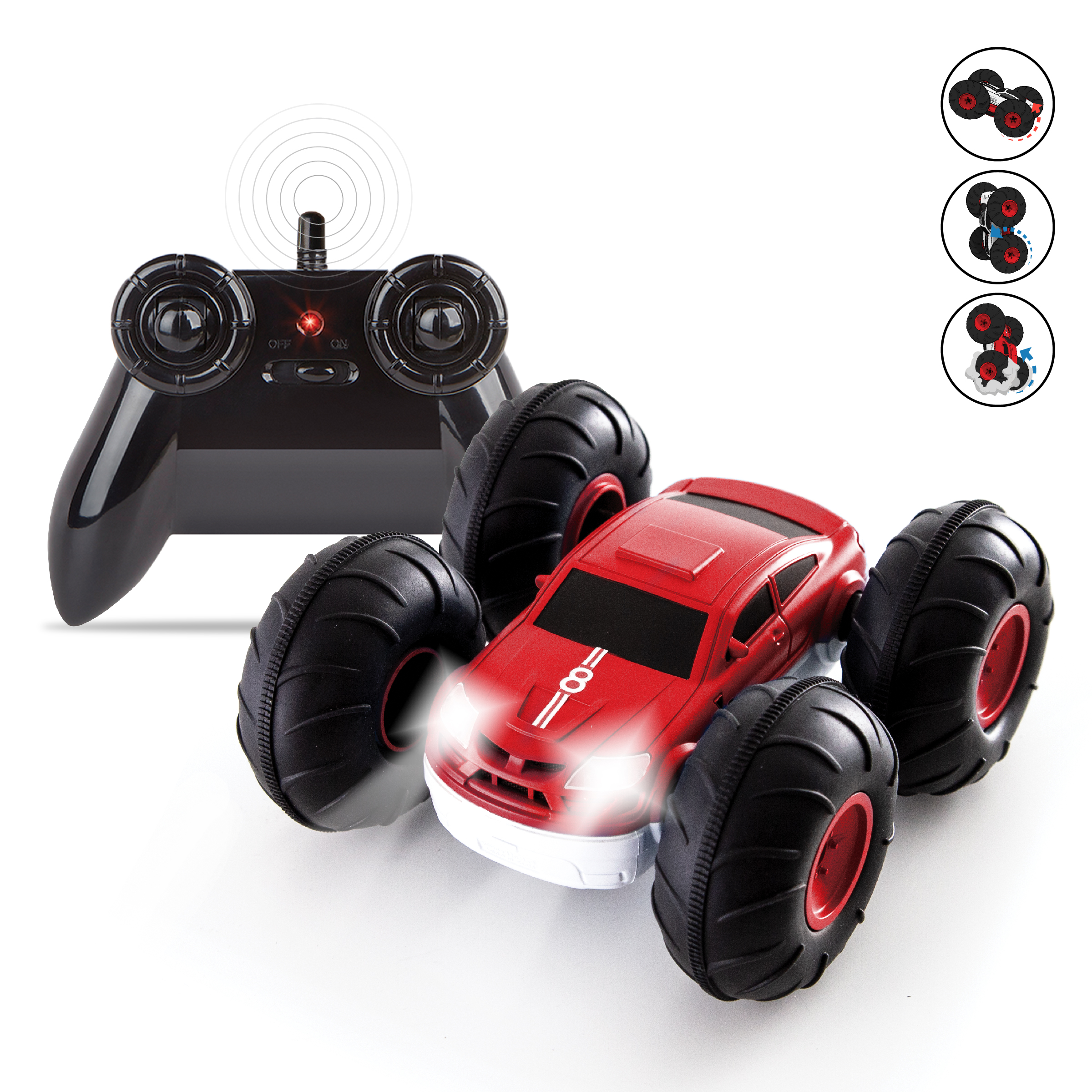 Sharper Image Remote Control RC Cars Flip Stunt Rally Car Toy for Kids, 49 MHz, 2-in-1 Reversible Design for Racing, Cool Stunts, Tricks, Led Headlights, AAA Battery Powered, Red/White Design - image 1 of 13