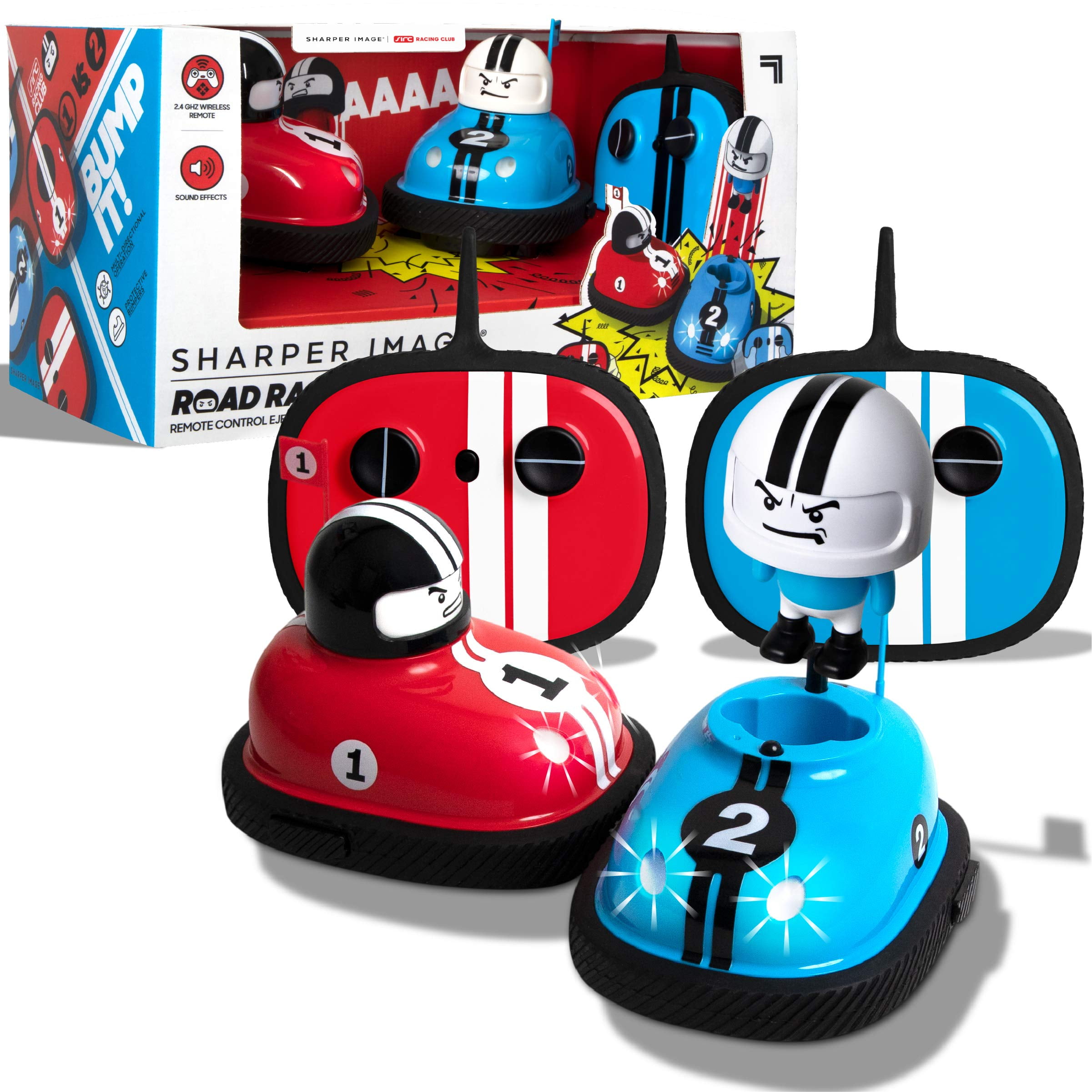 Sharper Image Road Rage RC Bumper Cars - 2 Player Battle Set With Ejector Drivers & Wireless Remotes