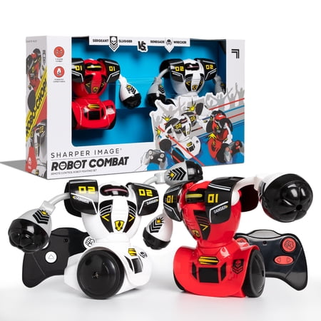 Sharper Image® Toy Robot Combat Remote Control Fighting Set, Includes LED Lights & Sound Effects, Wireless Infrared Technology, 4-pieces, Red and White, Age 6+