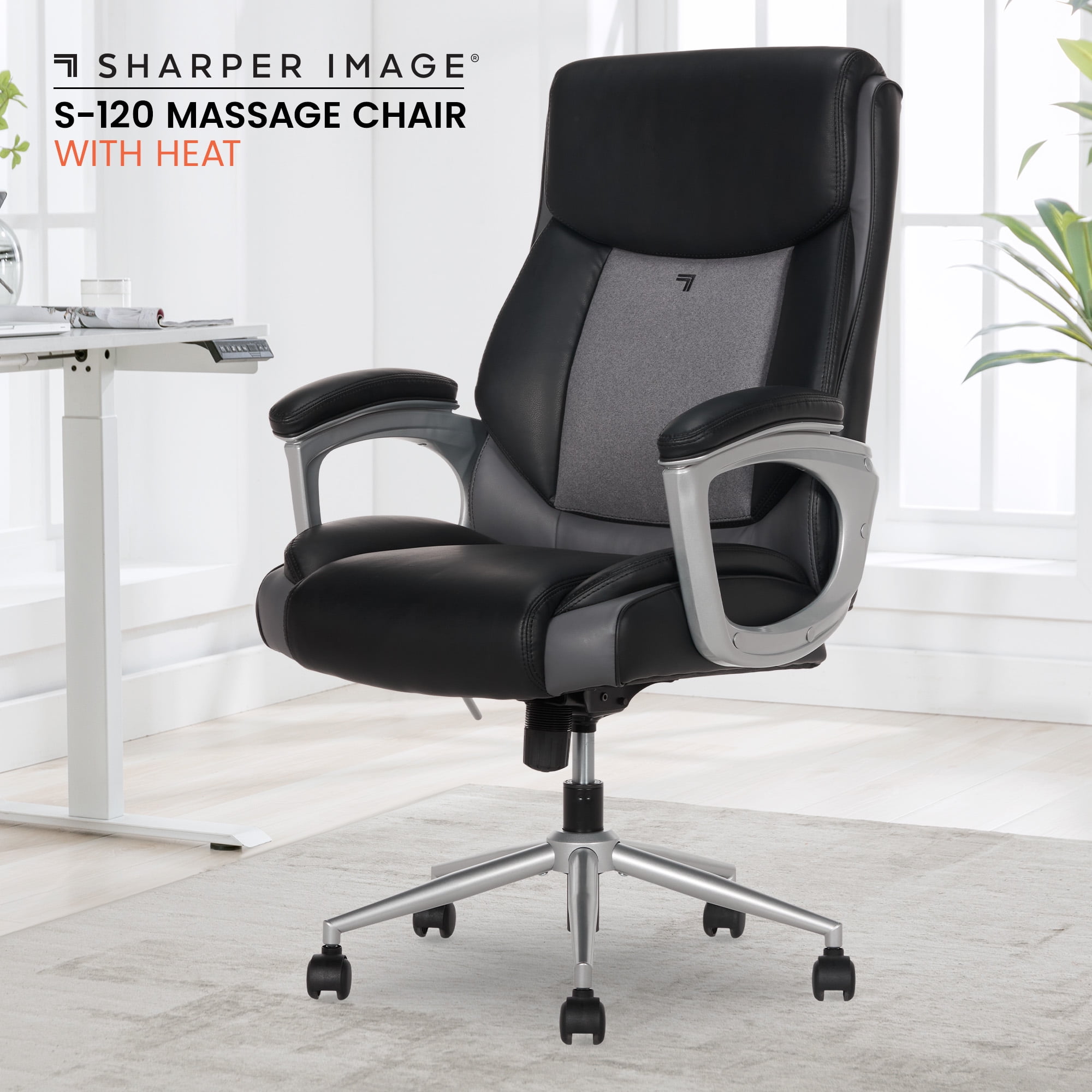 Sharper Image S-120 Massage and Heat Office Chair, Black/Gray