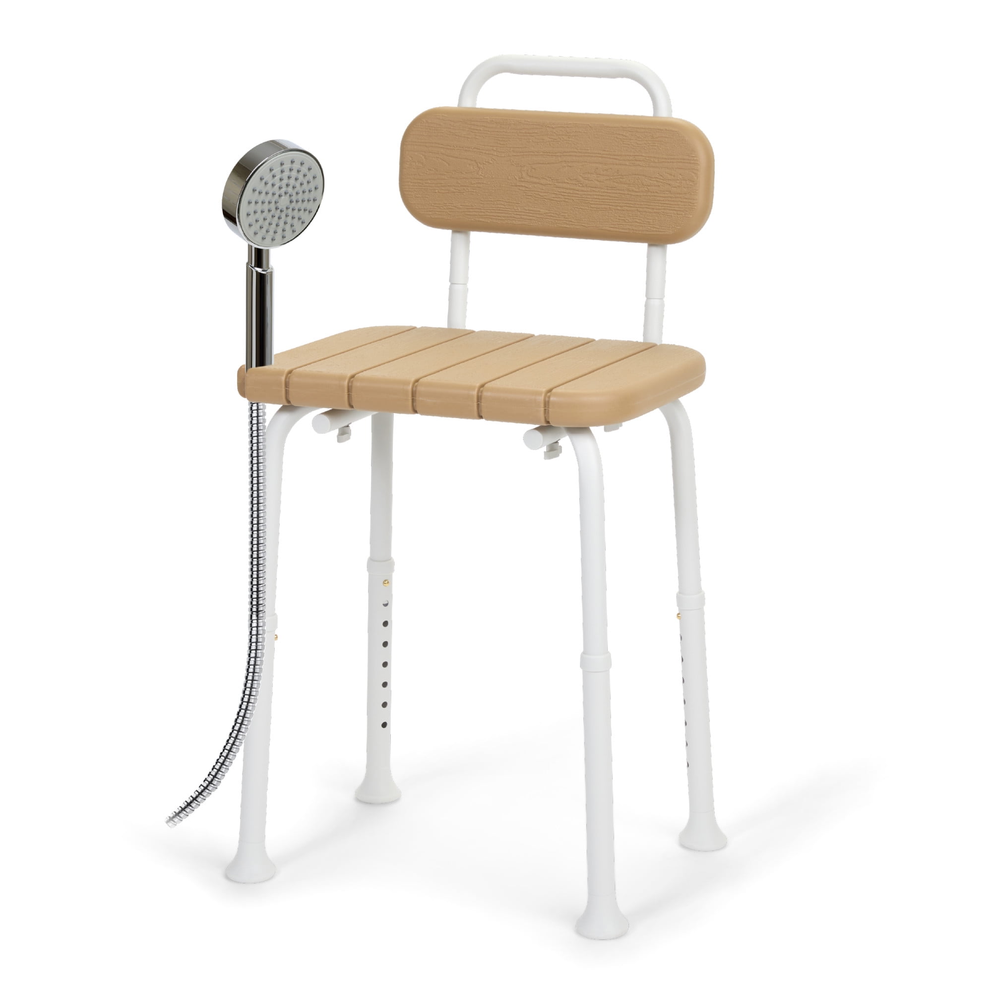 Sharper Image Deluxe Shower Chair with Back, 350 lb Capacity, Wood Grain Finish, Adjustable Height