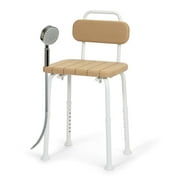 Sharper Image® Deluxe Shower Chair with Back, 350 lb Capacity, Wood Grain Finish, Adjustable Height