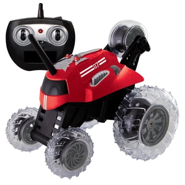 SHARPER IMAGE Thunder Tumbler Toy RC Car for Kids, Remote Control Monster Spinning Stunt Mini Truck for Girls and Boys, Racing Flips and Tricks with 5th Wheel, 27 MHz RED