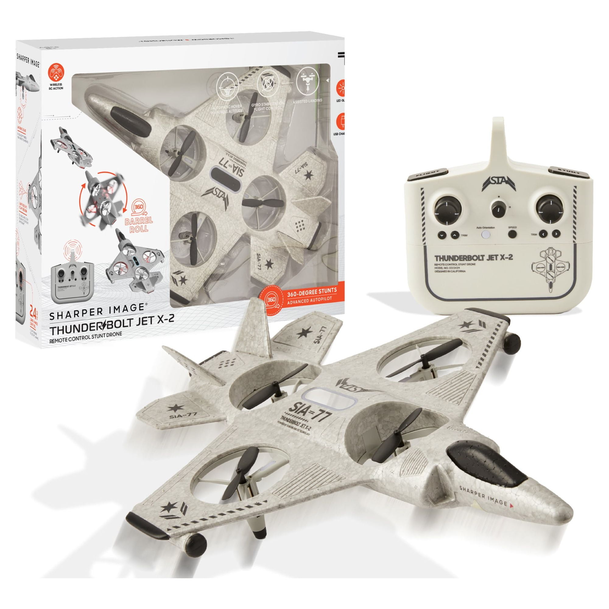 Sharper Image® Toy RC Thunderbolt Jet X-2 Stunt Drone, Gray