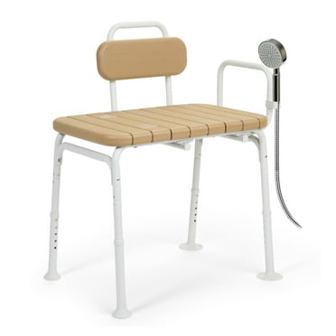 Sharper Image® Deluxe Transfer Bench, 350 lb Capacity, Wood Grain Seat, Shower Curtain Clips