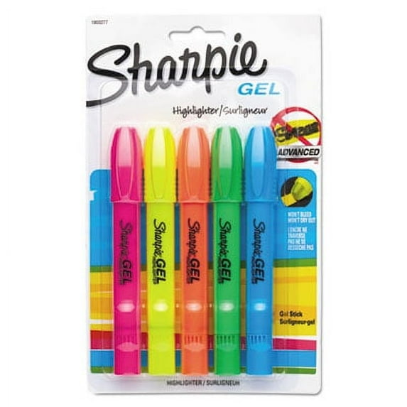 Sharpie-1PK Gel Highlighters, Assorted Ink Colors, Bullet Tip, Assorted Barrel Colors, 5/Set