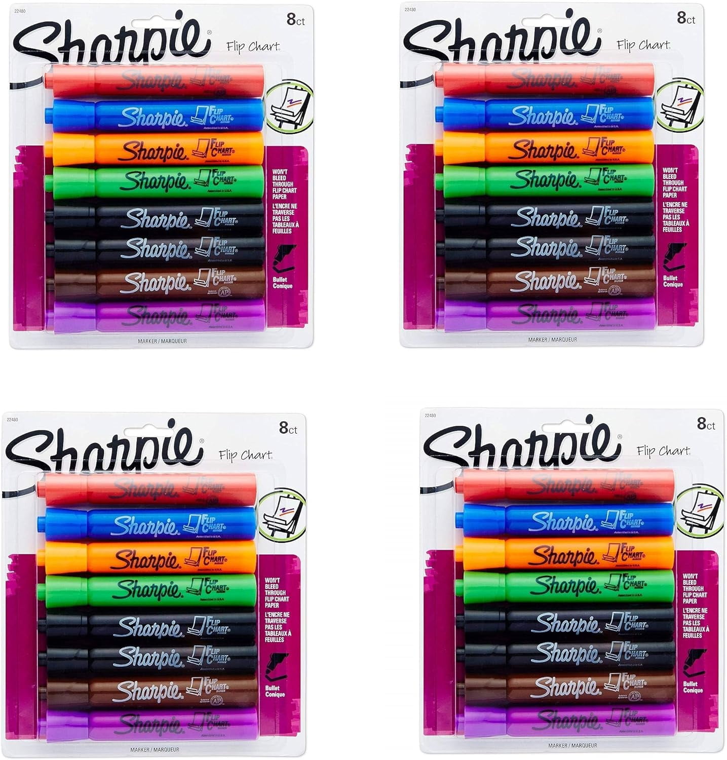 Sharpie 22480PP Flip Chart Markers, Bullet Tip, Assorted Colors, 32 Markers