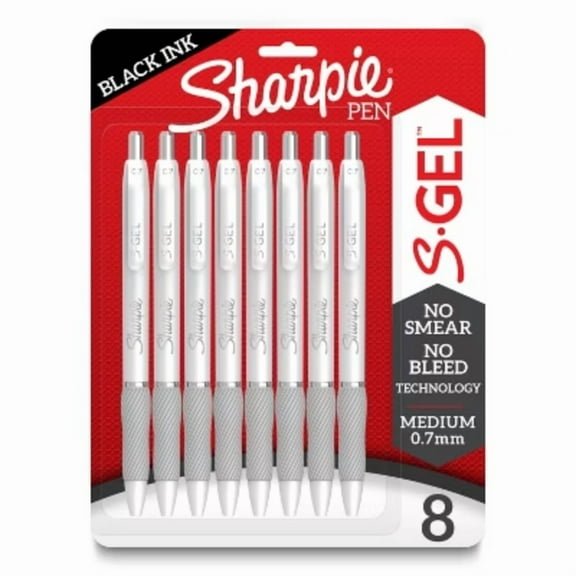 Sharpie 8pk S-Gel Pens Fashion White 0.7mm Black Ink: Art Stationery, Office Gel Pens, 8-Pack, Black Ink